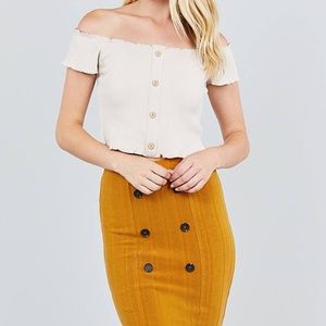 Front Button Down Detail Tow Tone Knit Midi Skirts